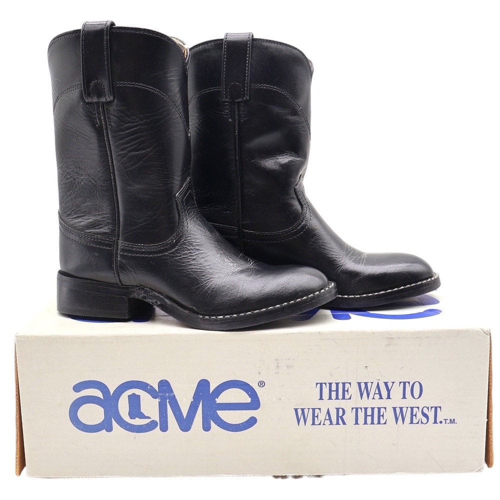 Acme Black Roper Boots Kids Size 13D Leather Western Cowboy Style 03122